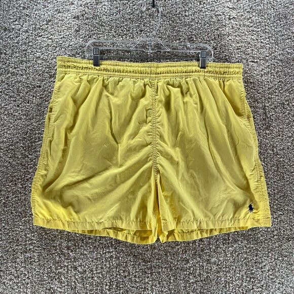 Vintage Polo Ralph Lauren Swim Trunks Men 2XL XXL Yellow Pockets Swimwear Shorts - Picture 1 of 12